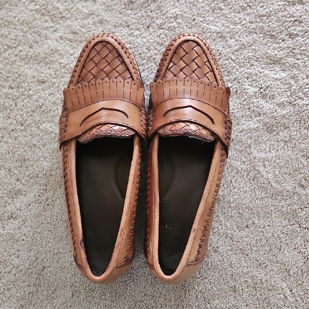 Bass Tan Woven Leather Loafers